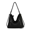 Sac fourre-tout noir mat en similicuir avec fermetures éclair et bandoulières - Noir
