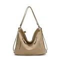 Grand sac cabas rétro kaki en cuir mat souple avec deux fermetures éclair argentées - Kaki