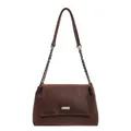 Chic dark brown shoulder bag with silver chain strap and matte synthetic leather finish - Coffee