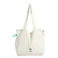 Borsa tote trapuntata bianco crema con texture plissettata ed etichetta in tessuto - Bianco Sporco