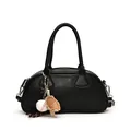 Retro black bowling handbag with baseball charms and adjustable shoulder strap - With Pendant / Black
