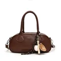 Retro brown bowling bag with vintage faux leather texture and baseball glove charm - With Pendant / Burgundy