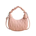Light pink pleated cloud hobo bag with a stylish top handle and adjustable crossbody strap - Pink