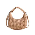 Schicke beige Mondsichel-Tasche mit Falten-Struktur und Cloud-Griff für Damen - Khaki
