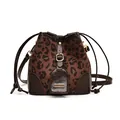 Modische Beuteltasche mit Leopardenmuster in Kaffeebraun und Kordelzugverschluss - Leopard Kaffee