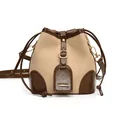 Modische Beuteltasche mit beigem und dunkelbraunem Farbblock-Design und Leoparden-Akzenten - Khaki