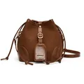 Vintage-Beuteltasche mit mattem Leopardenmuster in Braun mit Leder-Patchwork und Kordelzug - Braun