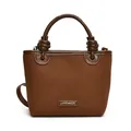 Braune gefrostete Eimertasche mit Knotengriff und polierten Lederbesatz-Details - Braun