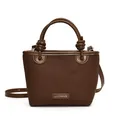 Vintage braune matte Beuteltasche aus Leder mit stilvollem Knotengriff und Schultergurt - Braun