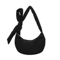 Minimalist black quilted dumpling bag with knotted strap and crescent moon shape - Black With Pendant