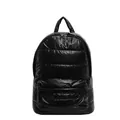 Glossy black puffer backpack made of lightweight padded nylon with quilted stitching - Black