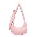 Pink quilted dumpling bag with adjustable strap and large bow detail for casual wear - Pink With Pendant