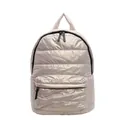 Champagne gold quilted padded backpack with metallic texture and large main compartment - Khaki