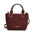 Retro burgunderfarbene mattierte Schultertasche mit Knotengriff und Silberlogo - Rot