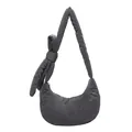 Dark gray quilted crescent bag featuring a large decorative bow and adjustable strap - Grey With Pendant