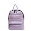 Lavender purple quilted puffer backpack with sleek metallic finish and front zip pocket - Purple