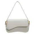 Borsa a spalla bianca minimalista in pelle con design a patta ondulata - Bianco Sporco