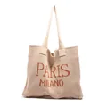 Bolso tote de punto beige con bordado Paris Milano en marrón oscuro estilo retro - Caqui