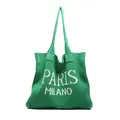 Bolso tote de punto verde con letras blancas de Paris Milano y doble asa - Verde