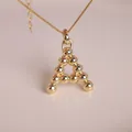 Collar bañado en oro de 18K con colgante de letra A con cuentas 3D y cadena fina - Letra A