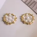 18K gold-plated round pendant charms with white faux pearls for jewelry DIY projects - Round