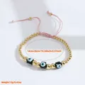 Adjustable 18K copper bead bracelet with black evil eye charms and pink cord - Black