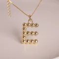 Polished 18K gold plated letter E balloon pendant necklace with delicate O-chain for women - Letter E
