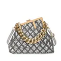 Sac à main à paillettes argentées avec motif losange et fermoir en métal doré - Argenté