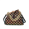 Sac à main pailleté iridescent avec motif losange noir et chaîne dorée - Coloré