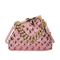 Sac à main rose à paillettes avec motif matelassé et poignée en chaîne dorée - Rose