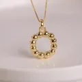 Elegant 18K gold plated beaded round circle pendant necklace with a fine cable chain - Letter O