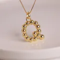 18K gold plated beaded letter Q pendant necklace with delicate polished cable chain - Letter Q