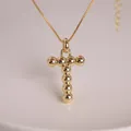 18K gold-plated necklace with polished balloon-style beaded cross pendant - Cross