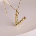 18K gold plated necklace featuring a 3D beaded letter V balloon pendant - Letter V