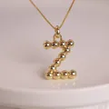 Polished 18K gold letter Z pendant necklace with metallic bead design and box chain - Letter Z