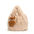 Beige faux fur cloud tote bag with cute brown plush bear pendant charm decoration - With Bear Pendant / Khaki