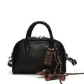 Black vintage bowling handbag with cute dog and chocolate charms in leather - With Pendant / L / Black