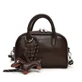 Retro dark brown bowling bag with designer charms and adjustable shoulder strap - With Pendant / L / Brown