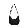 Schwarze Hobo-Tasche mit Litschi-Textur, goldener Hardware und verstellbarem Riemen - Schwarz