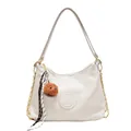 Bolso tote crema de piel sintética con logotipo M, cadena dorada y colgante de oso - Sin colgante / Blanco Roto