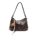 Donkerbruine matte leren hobo tas met gouden ketting en een schattige bruine pluche beer - Zonder Hanger / Bruin
