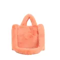 Pink plush tote bag with soft faux fur texture and sturdy top handles for women - Orange