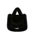 Chic black plush faux fur tote bag with large capacity for autumn and winter styles - Black