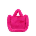 Hot pink faux fur tote bag with plush texture and stylish U-shaped design for winter - Pink