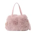 Pink faux fur handbag with matching PU leather straps and adjustable gold metal buckles - Pink
