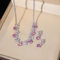 Parure de bijoux fleurs en zircon rose avec collier et boucles d'oreilles en boîte - Style De Lien De Fleur Rose Blanc (PJ--76)