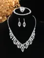 Detailed view of rhinestone jewelry set with leaf necklace and heart shaped ring - Silver Heart Necklace Bracelet Earrings Ring Set (PJ--T0257)