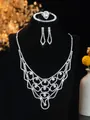 Exquisite silver bridal jewelry set with sparkling rhinestone necklace earrings and bracelet - Silver Luxury Rhinestone Four Piece Set (Necklace Bracelet Earrings Ring) (PJ--T0246)
