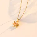 Elegant gold flower necklace featuring orange zircon petals and a sparkling zircon base - Rotating Flower Style / Gold Necklace