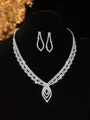 Silver bridal jewelry set with sparkling rhinestone necklace and dangle earrings - Silver Geometric Rhombus Necklace Earrings Set (PJ--T0203)